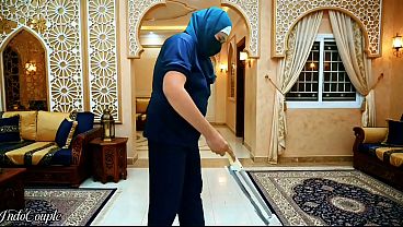 Muslim Hijab Indonesian Housemaid asked to suck boss Dick and swallows cum